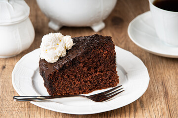 Homemade chocolate cake with cream