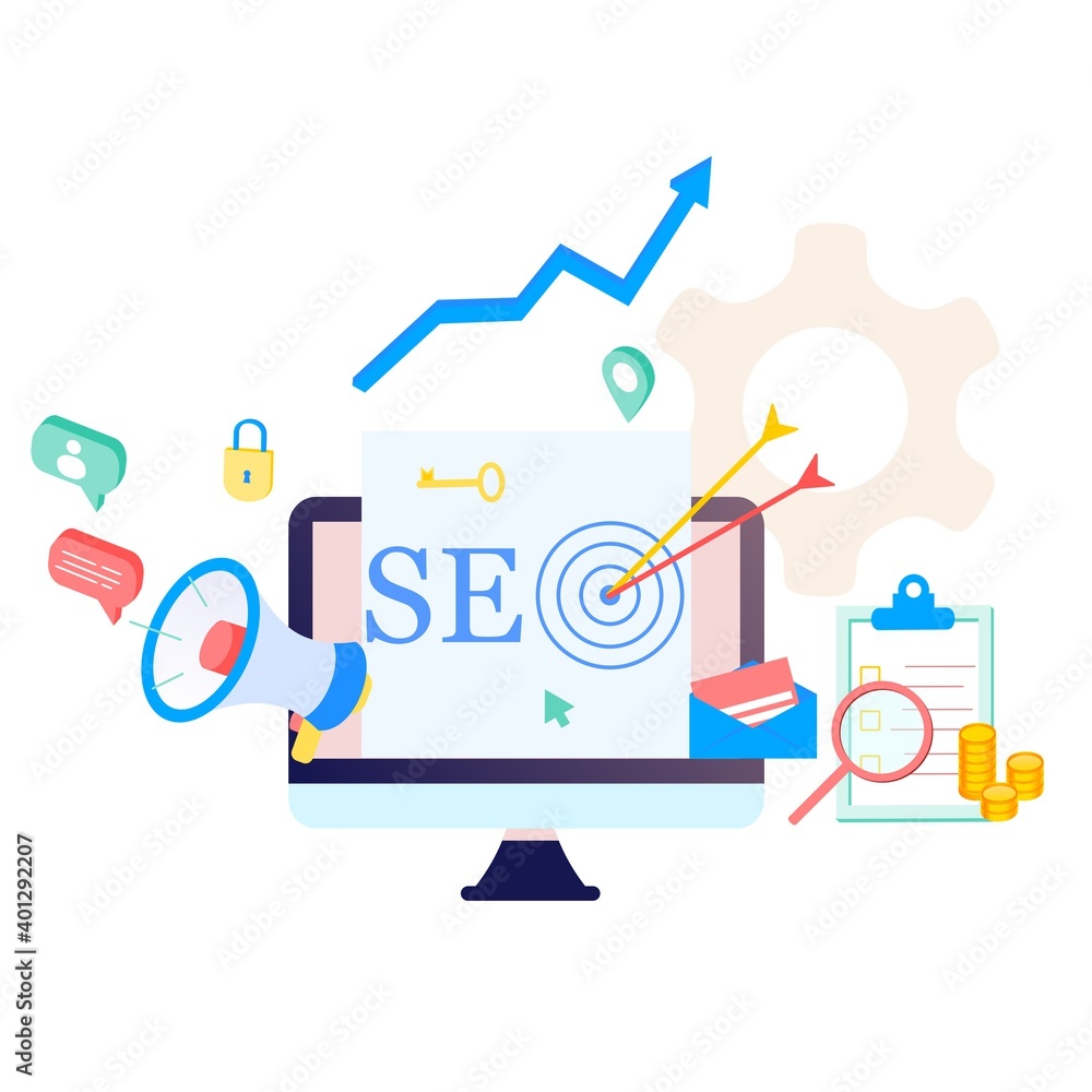 Poster modern flat design concept of seo search engine optimization banner for website and mobile website. 