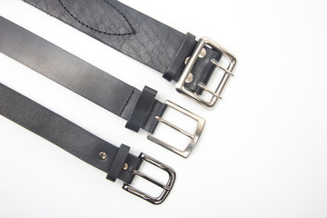 black leather belt on white background