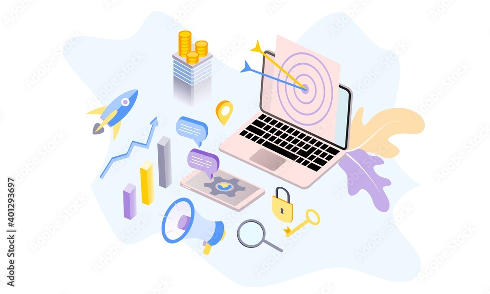 Poster landing page of seo search engine optimization modern flat design isometric template. conceptual seo