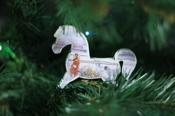 Wooden horse that hangs on the Christmas tree