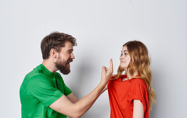 man and woman in t-shirts communication emotions lifestyle friendship