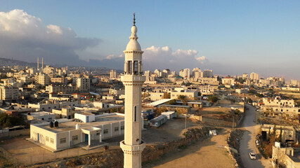 Mosque Tower Minaret in Palestine town, Aerial view
al-eizariya Town mosque minaret with speakers,...