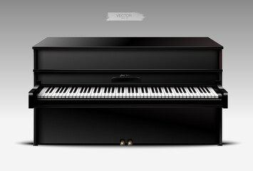 Realistic black piano on a light background. Vector.