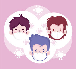 New normal boys cartoons with masks vector design