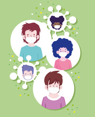 New normal boys and girls cartoons with masks vector design