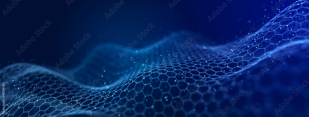 Poster Futuristic hexagon abstract background. Analysis and automation of data on artificial intelligence. Big data. 3D