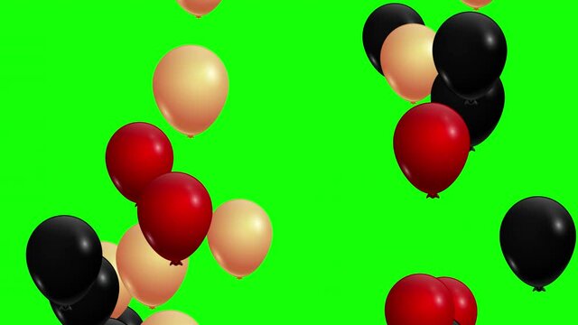 Colorful balloons rising up. A lot of flying helium balloons with rope. Template for design or background for children. Black Friday special offer sales or discount. Balloons go up. Alpha channel. 4K.