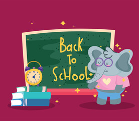 Fototapeta premium Back to school elephant cartoon and icons vector design
