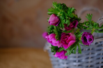 basket with colorful anemones
