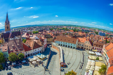 Obraz premium Aerial view over Little Square, Sibiu, Transylvania, Romania