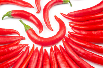 Red hot chili peppers on a white background. food figures. Vitamin vegetable food