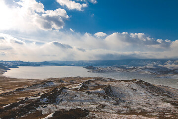 Winter panorama of Siberia, lake baikal