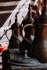 Fototapeta na wymiar Traditional Arabic metallic tableware