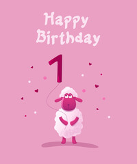 Cute pink sheep with balloons