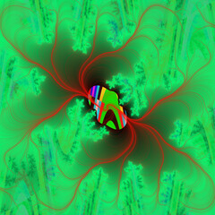 Green pink red fractal, 3d illustration, abstract background