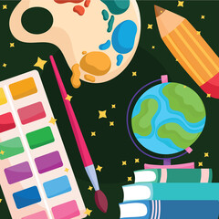 Back to school paint palette books world and pencil vector design