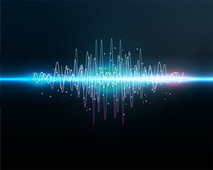 VOICE RECOGNITION. Sound waves oscillating glow light, Abstract technology background - Vector