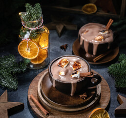 christmas background with hot chocolate