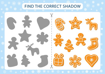 Find the correct shadow is the education game for development of logical thinking of children. Set contains pictures and their shadows. Paste pictures into the their shadows. Vector illustration