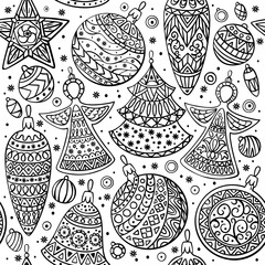 Christmas baubles seamless. Christmas toys seamless pattern on white  background . - 401301465