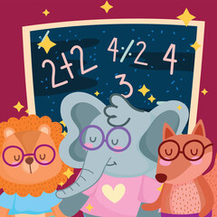 back to school cute elephant lion squirrel with blackboard cartoon