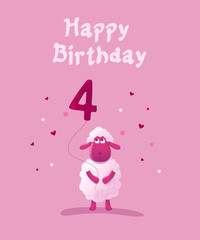 Cute pink sheep with balloons