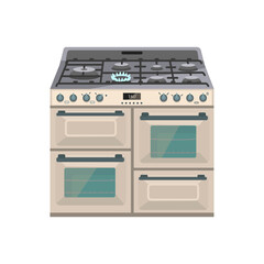 Vector illustration of gas stove with many different burners. Flat style. Isolated on white.