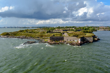 Star-shaped bastion walls of Suomenlinna fortress at Kustaanmiekka island. It is the southernmost...