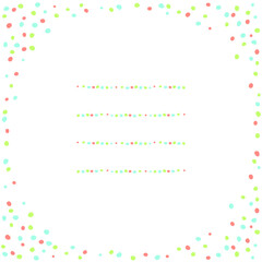 Greeting card template with colorful spots frame. Vector illustration.