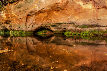 a sandy cliff and a flowing river