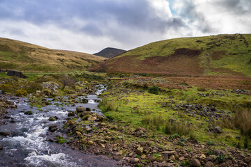 River Usk and the Black Mountain, Brecon Beacons, Wales, UK