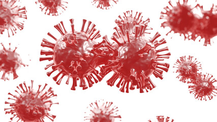 Fototapeta na wymiar Process of coronavirus mutation. 3d illustration of close up virus new strain generation. Abstract microscopic image of mutated covid-19. Design template for medical banner, web or news