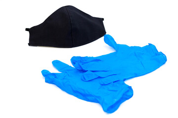 Medical blue latex gloves, isolated on white. Medicine latex gloves.