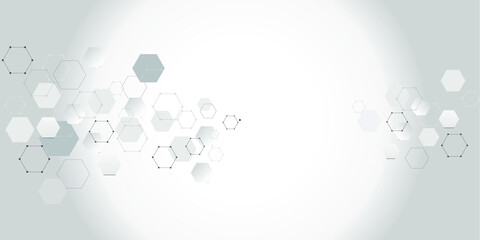 abstract  geometric grey white background made of hexagons.  Symbol of medicine science biology. gradient. Vector graphics