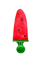 Watermelon-flavored ice cream. Watercolor cold dessert-fruit ice. Illustration of food isolated on a white background.