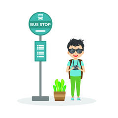 Tourist Standing Waits For Bus