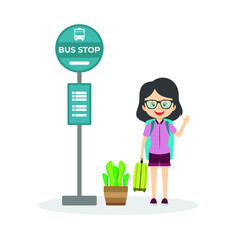 Tourist Standing Waits For Bus