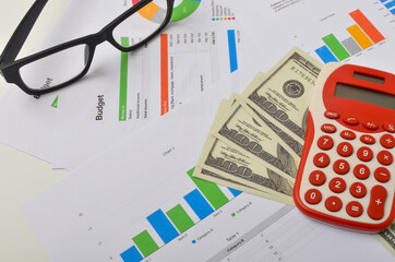 Banknotes money on chart graph paper. Financial development, Banking Account, Statistics, Investment Analytic research data economy, trading, Business company concept. Selective focus.