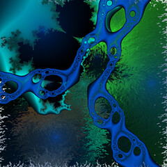 Phosphorescent blue green chains background with space