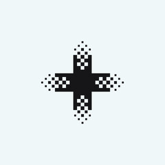 Cross icon logo with pixel accent