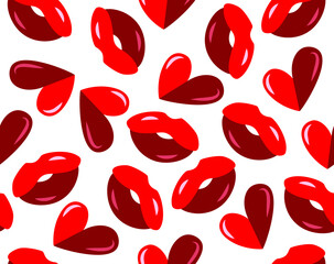 seamless pattern with red lips and heart shape