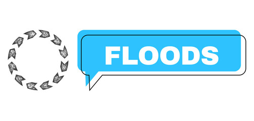Conversation Floods blue cloud frame and network circulation. Frame and colored area are misplaced for Floods text, which is located inside blue colored cloud. Vector quote text inside forum frame.