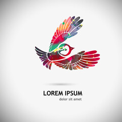 A multi-colored flying decorative bird. Vector illustration