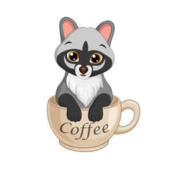 Fototapeta na wymiar Cartoon cute civet in a coffee cup
