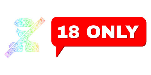 18 Only and frorbidden police officer vector. Rainbow colored net frorbidden police officer, and chat 18 Only bubble message. Conversation colored 18 Only cloud has shadow.