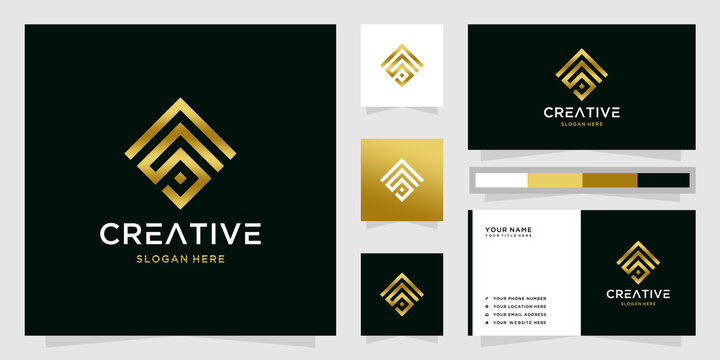 Gold letter s and p logo design