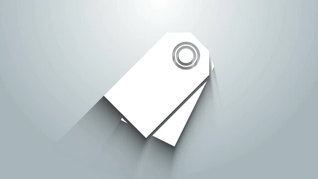 White Blank label template price tag icon isolated on grey background. Empty shopping discount sticker. Template discount banner. 4K Video motion graphic animation