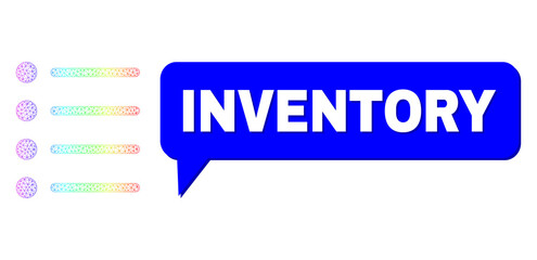 Inventory and items composition. Spectrum colored network items, and conversation Inventory bubble message. Conversation colored Inventory bubble has shadow.