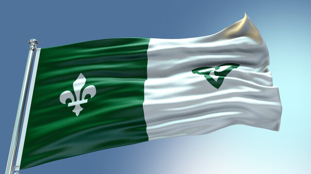 Franco-Ontarian Provinces and territories of Canada flag waving flag with texture background